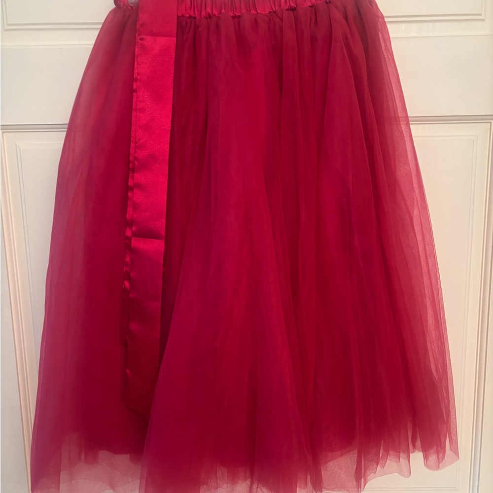 Chic Burgundy Tulle A-Line Skirt
